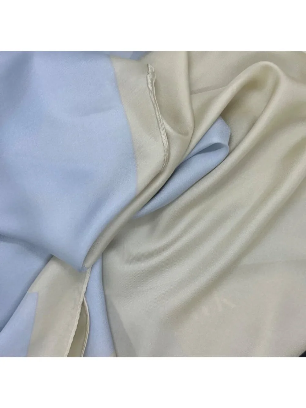 ✨Elegant Silky Scarf Blue Cream Color Block Square Geometric Design Minimalist